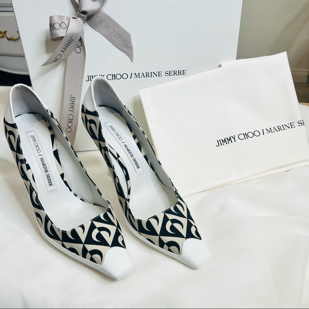 JIMMY CHOO x MARINE SERRE limited edition white leather pumps (Sz 37.5) - Picture 3 of 13